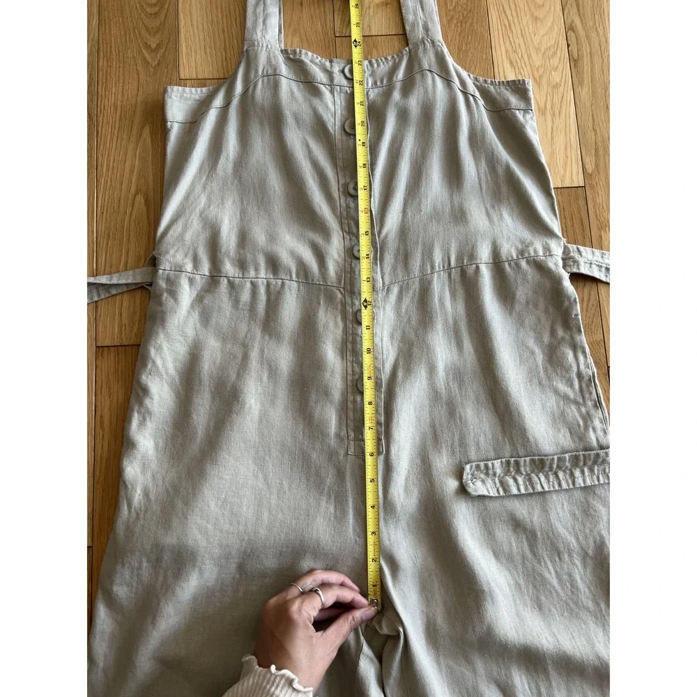 Everlane 100% Linen Picnic Jumpsuit Seagrass Beige Cropped Tie Waist Wide Leg 2